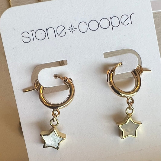 Stone Cooper mother of pearl star hoops