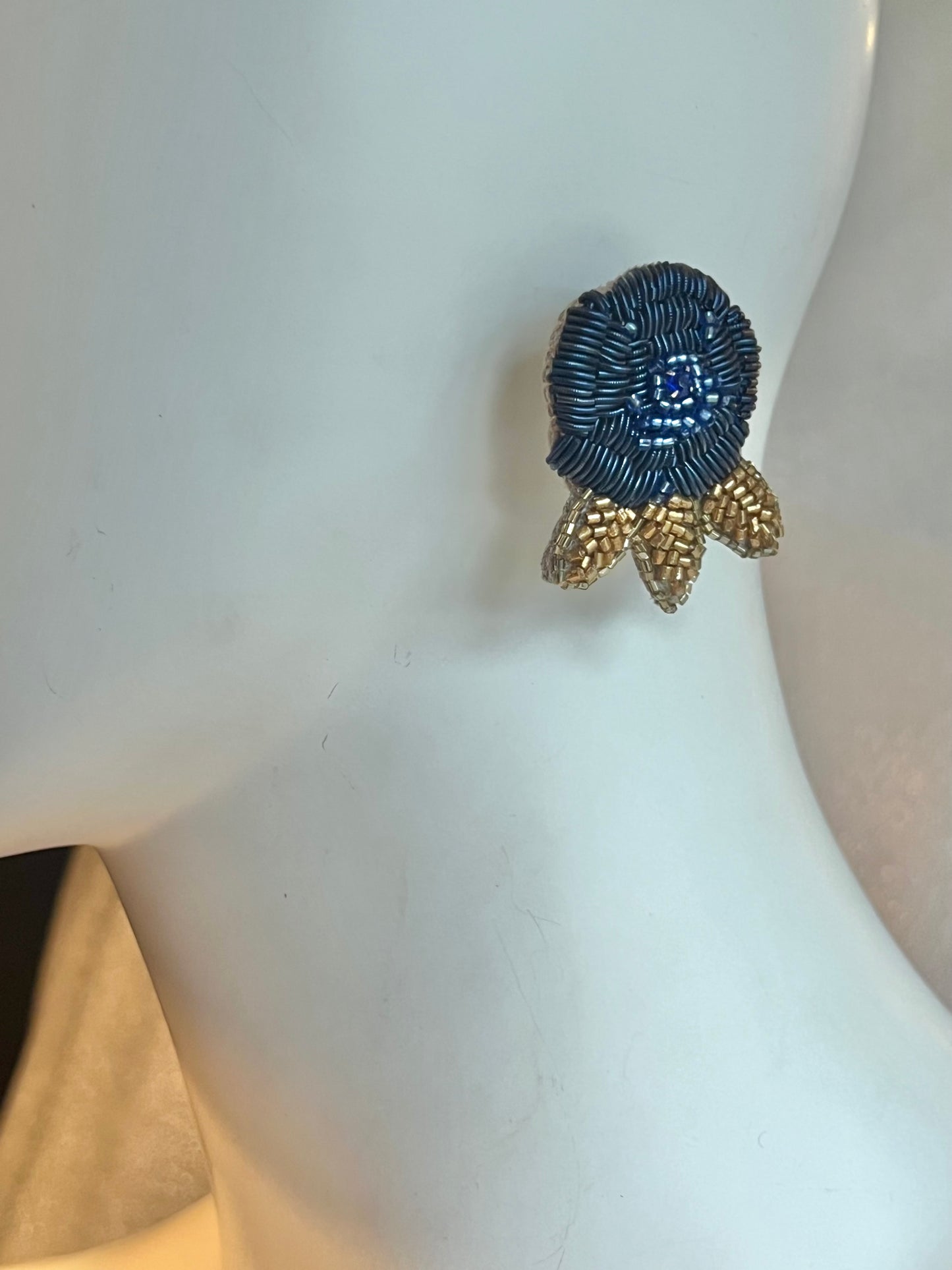 Olivia Dar Beaded Rose Earring pair - Navy