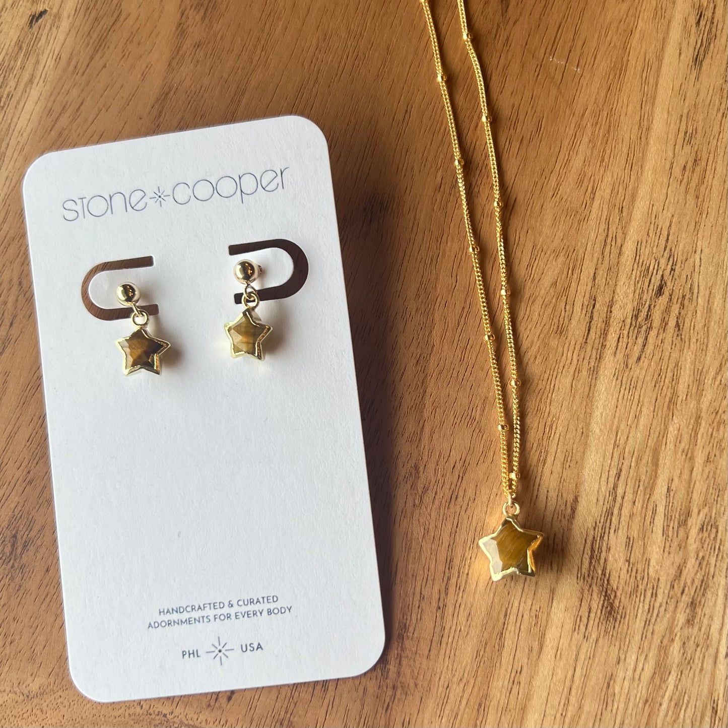 Stone Cooper tigers eye star post earring pair