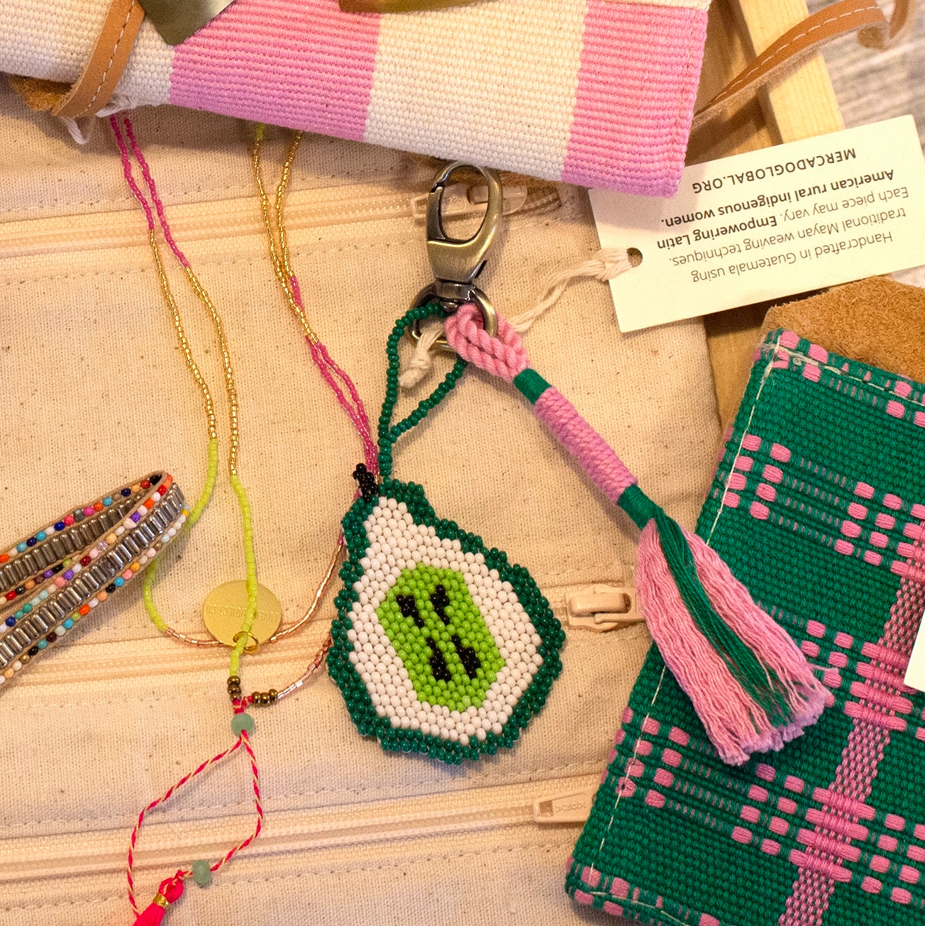 Mercado Global Pear Beaded Key Chain