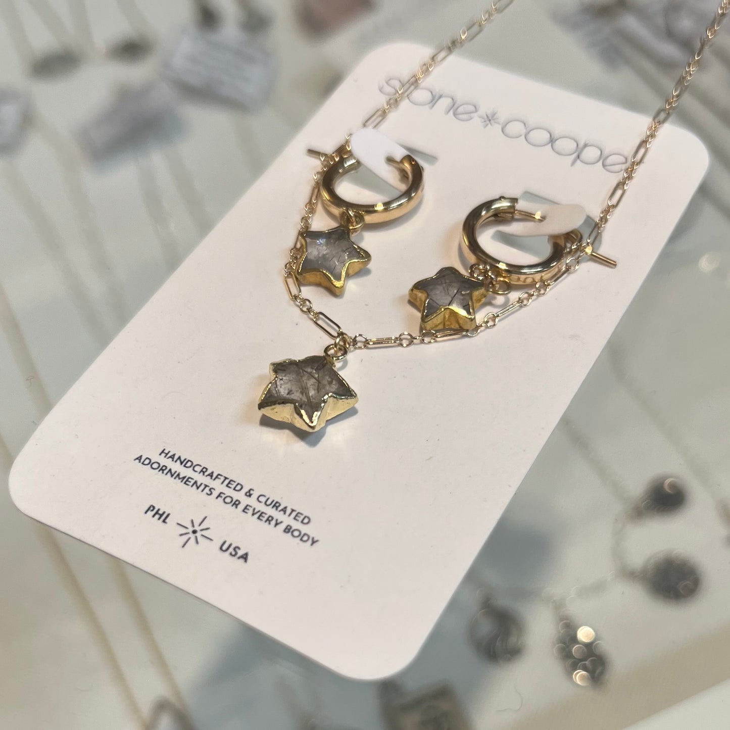 Stone Cooper Golden rutile star earring pair