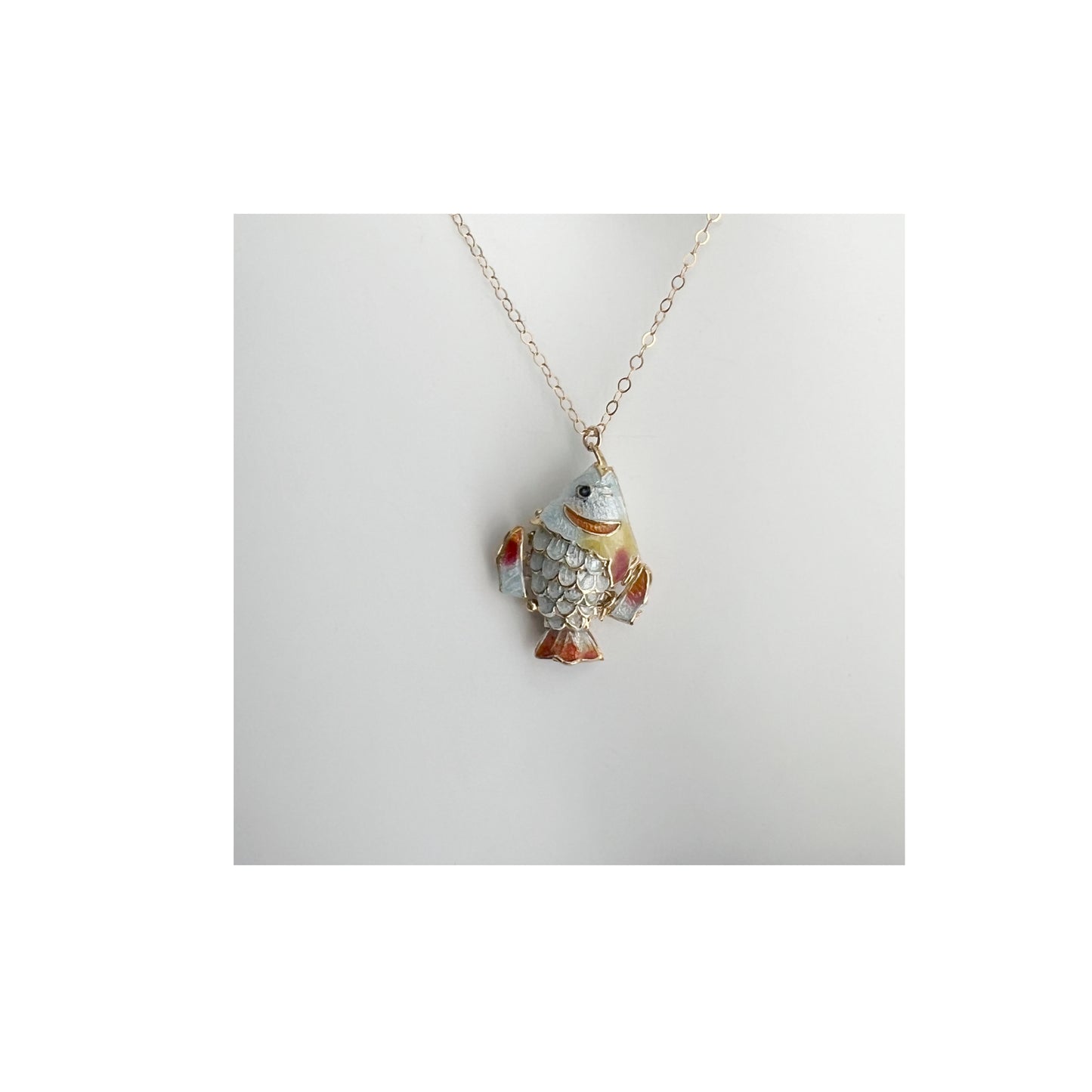 Stone Cooper Cloisonne fish charm necklace