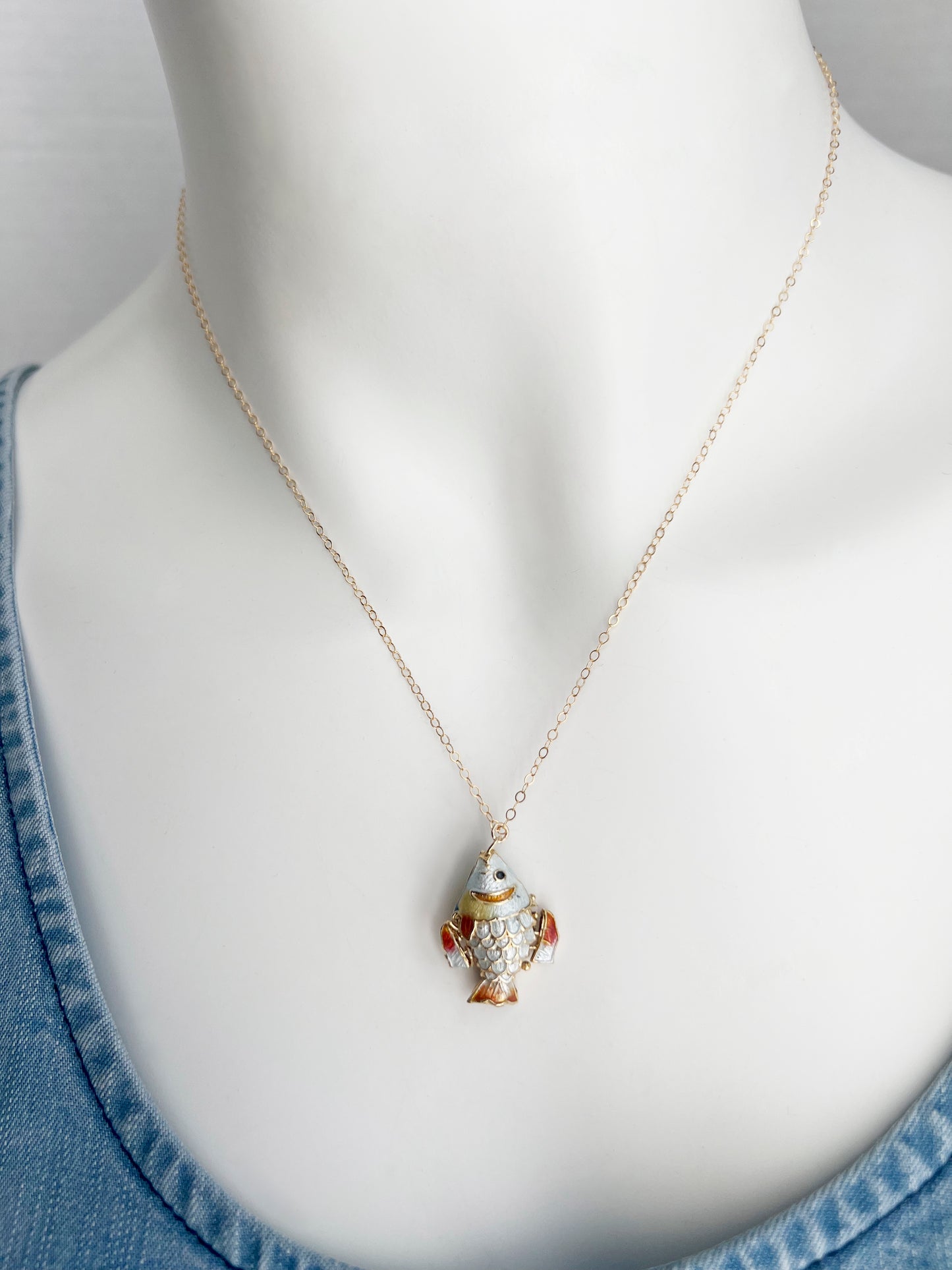 Stone Cooper Cloisonne fish charm necklace