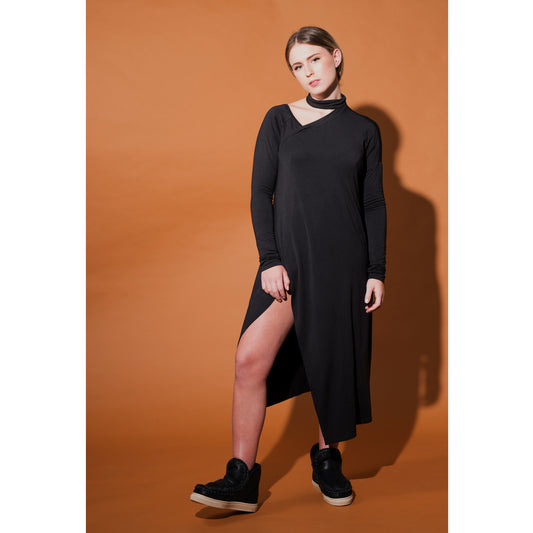 Laura Siegel Collection - Assymmetric Jersey Dress-  Black