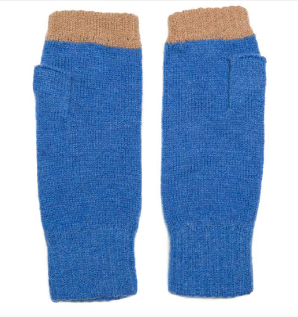 Green Thomas Fingerless Mitten pair Blue Camel
