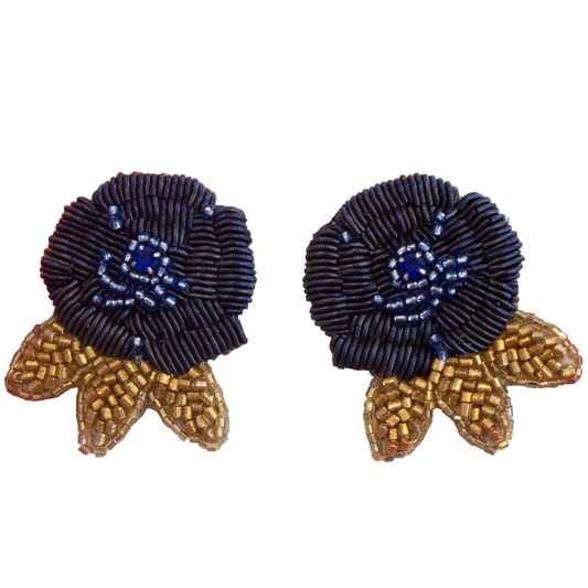 Olivia Dar Beaded Rose Earring pair - Navy