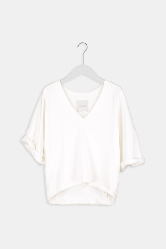 Humanoid BINDI IVORY short sleeve oversized V neck terry sweatshirt
