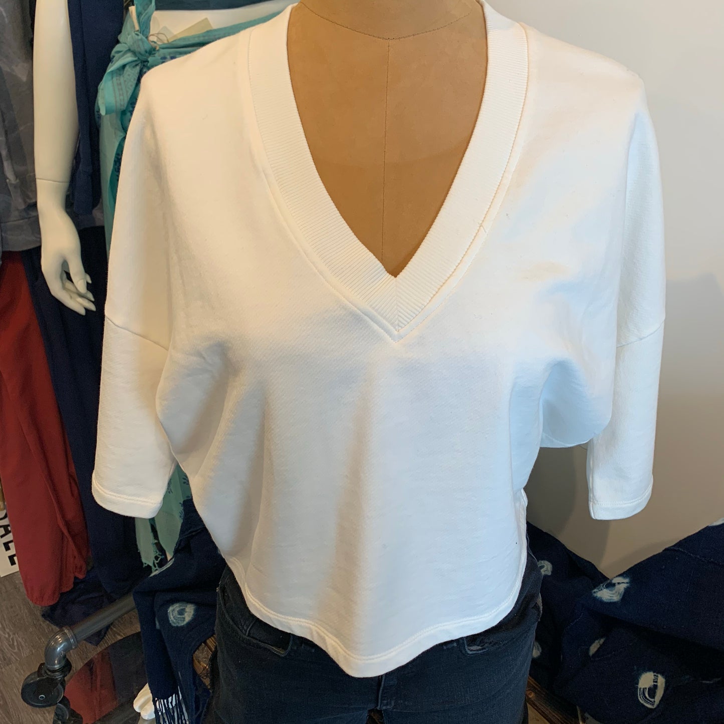 Humanoid BINDI IVORY short sleeve oversized V neck terry sweatshirt