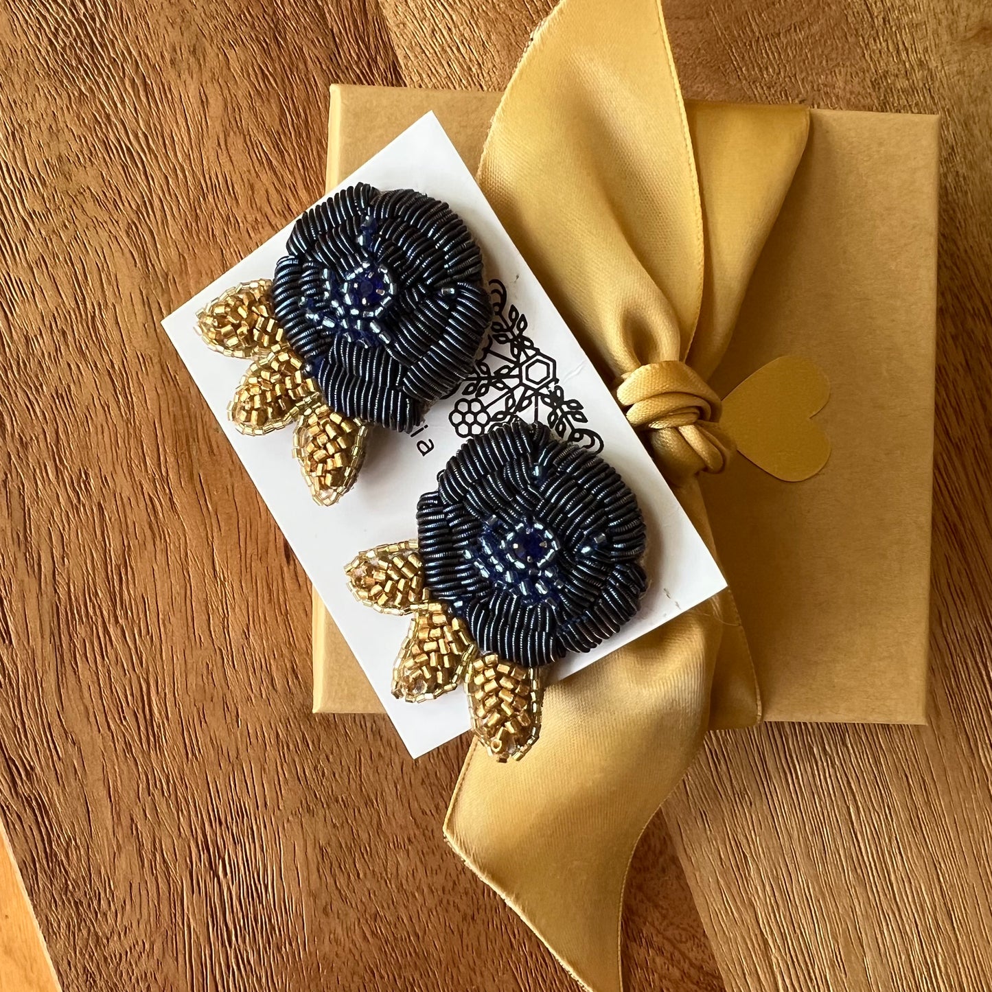 Olivia Dar Beaded Rose Earring pair - Navy