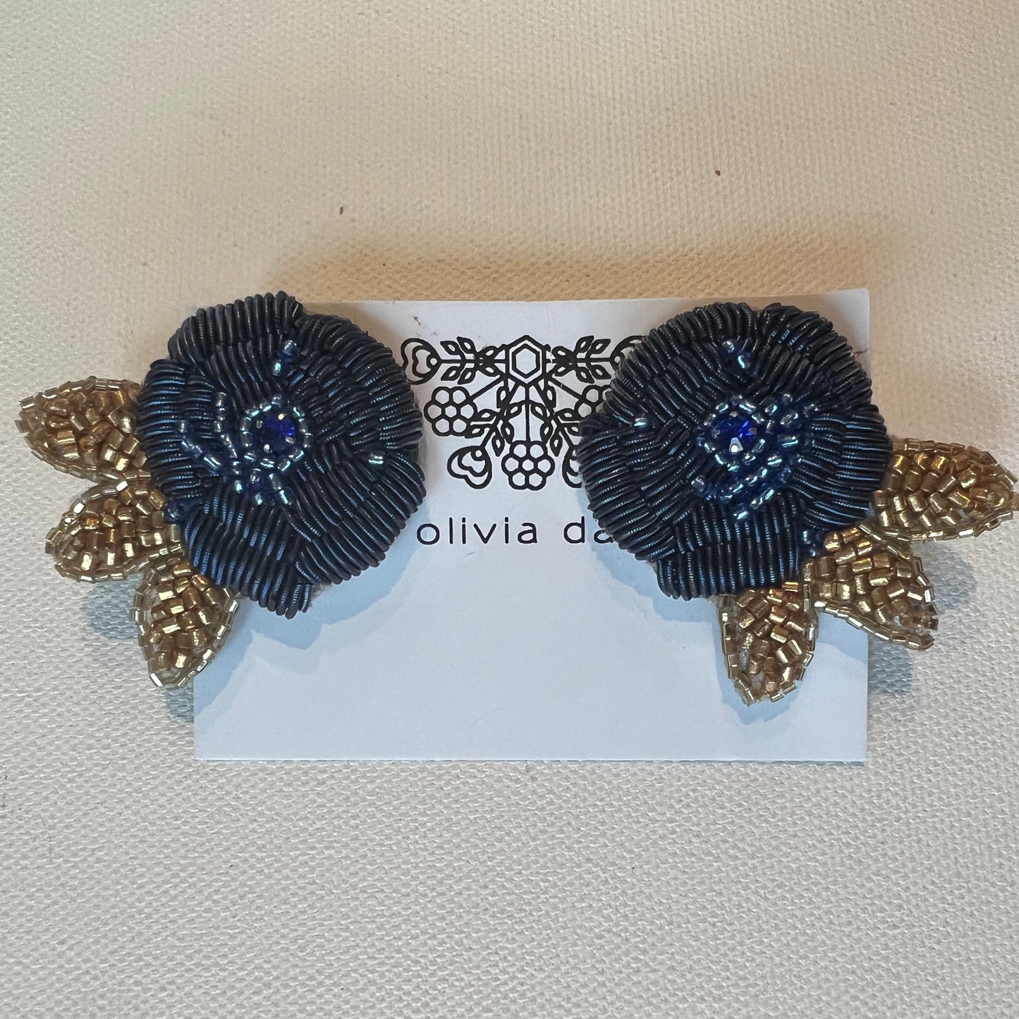 Olivia Dar Beaded Rose Earring pair - Navy