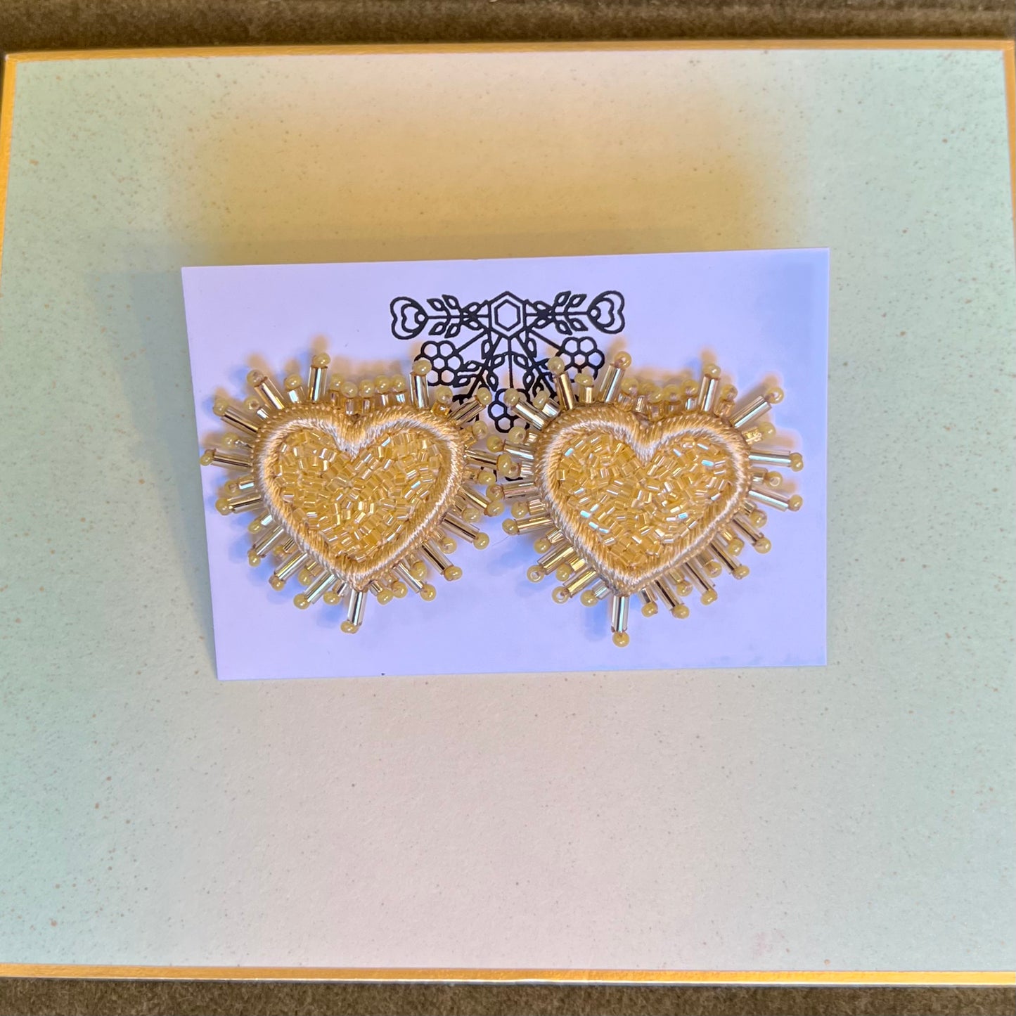 Olivia Dar Sparkle Heart Bead Earring pair in Sand