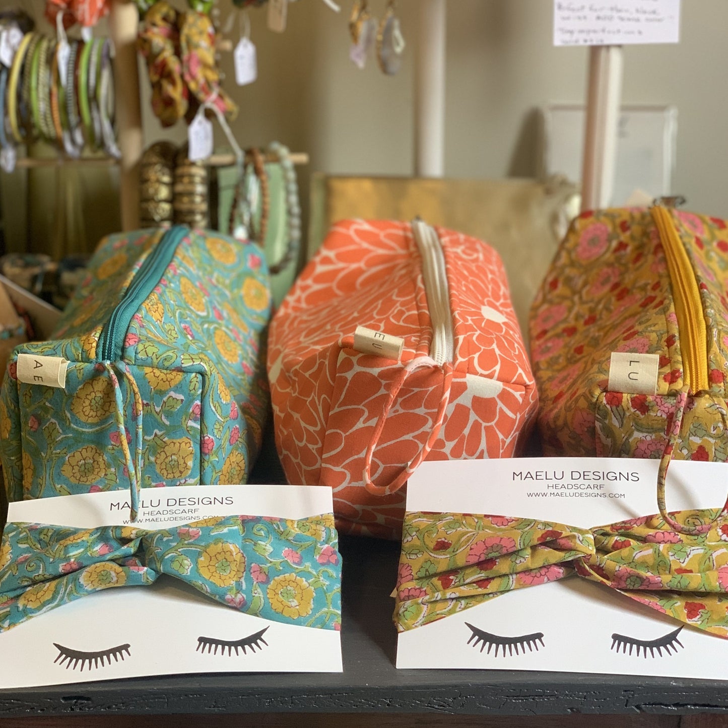 Maelu Designs Makeup bags - Marisol print or Maya print with coordinating headscarf