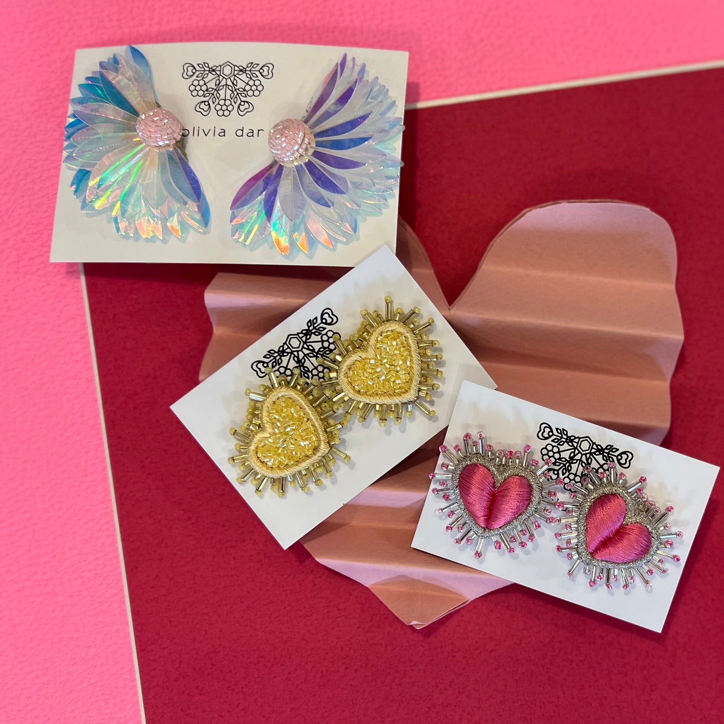 Olivia Dar Sparkle Heart Silk Earring pair