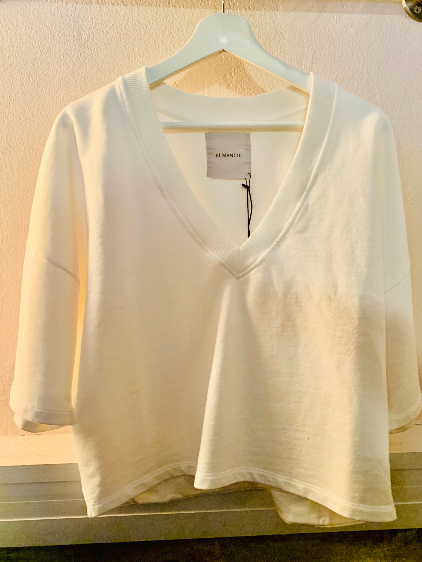 Humanoid BINDI IVORY short sleeve oversized V neck terry sweatshirt