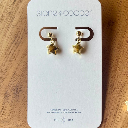 Stone Cooper tigers eye star post earring pair