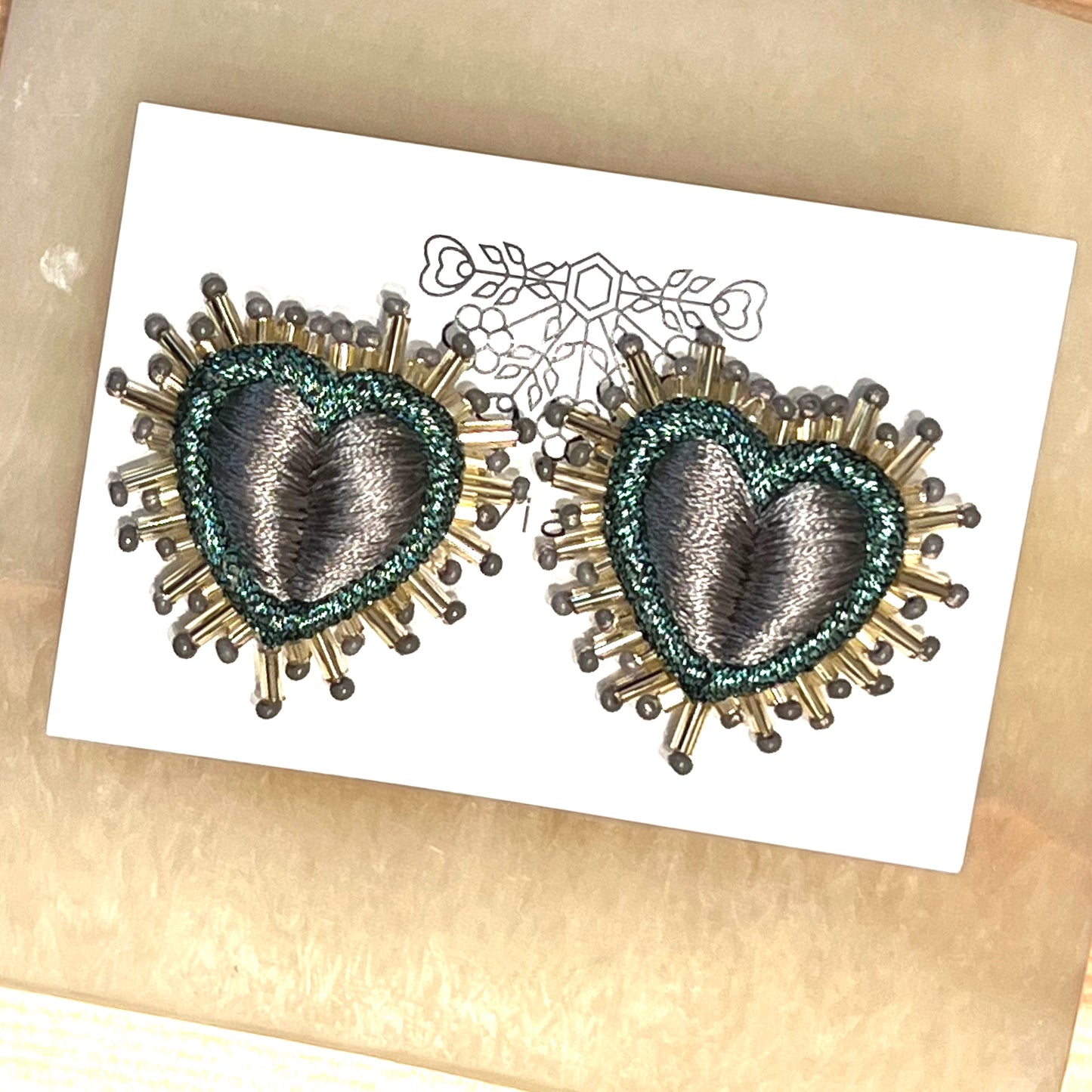 Olivia Dar Sparkle Heart Silk Earring pair Grey