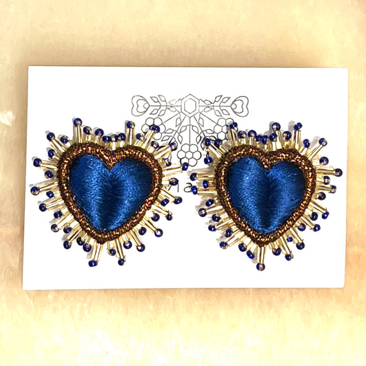 Olivia Dar Sparkle Heart Silk Earring pair Navy