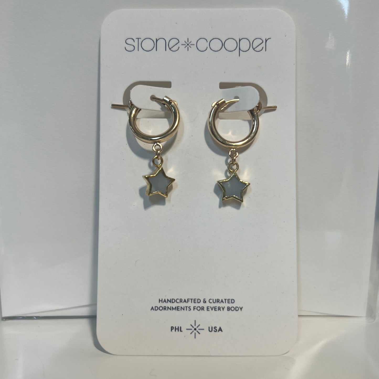 Stone Cooper Mother of pearl star earring pair