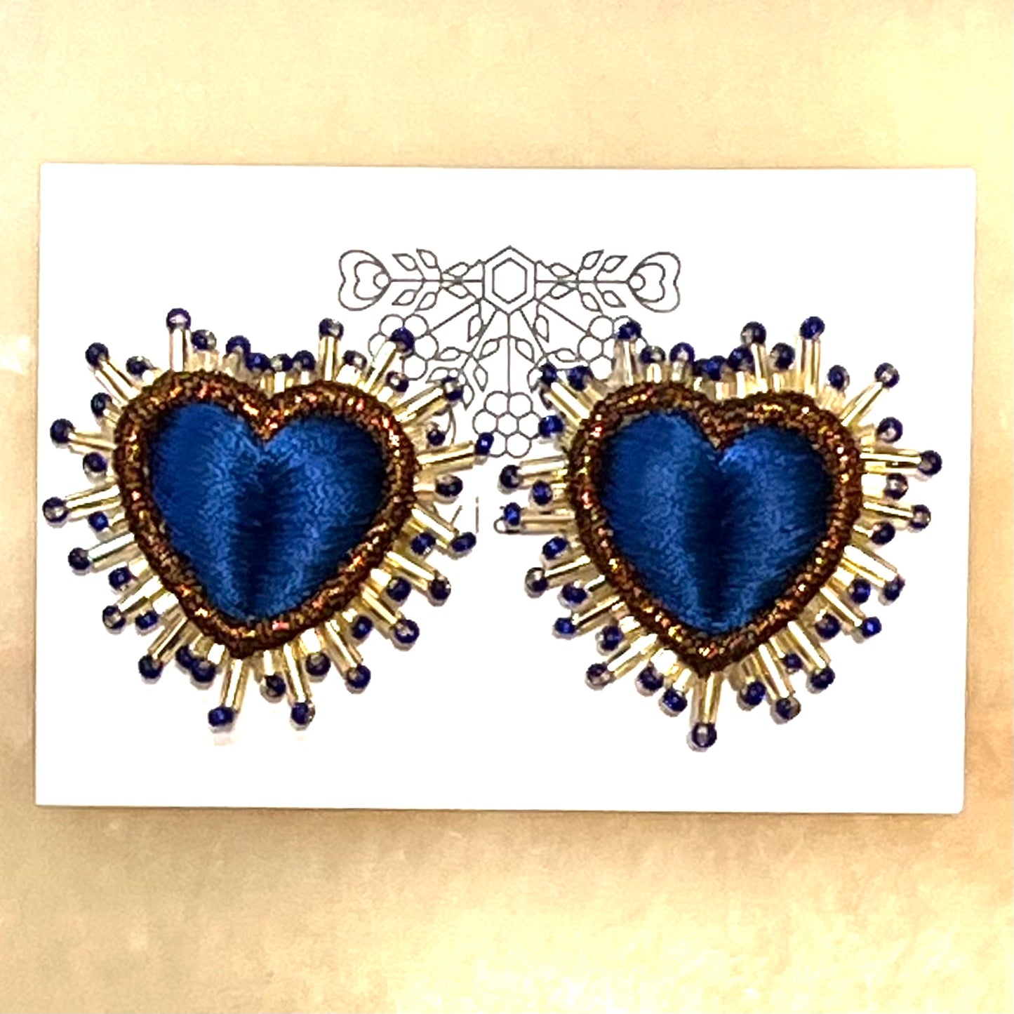 Olivia Dar Sparkle Heart Silk Earring pair Navy