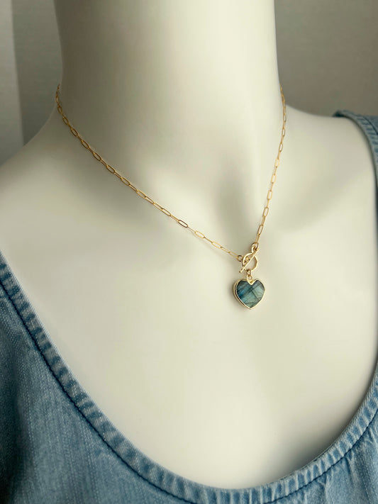 Stone Cooper Labradorite heart necklace