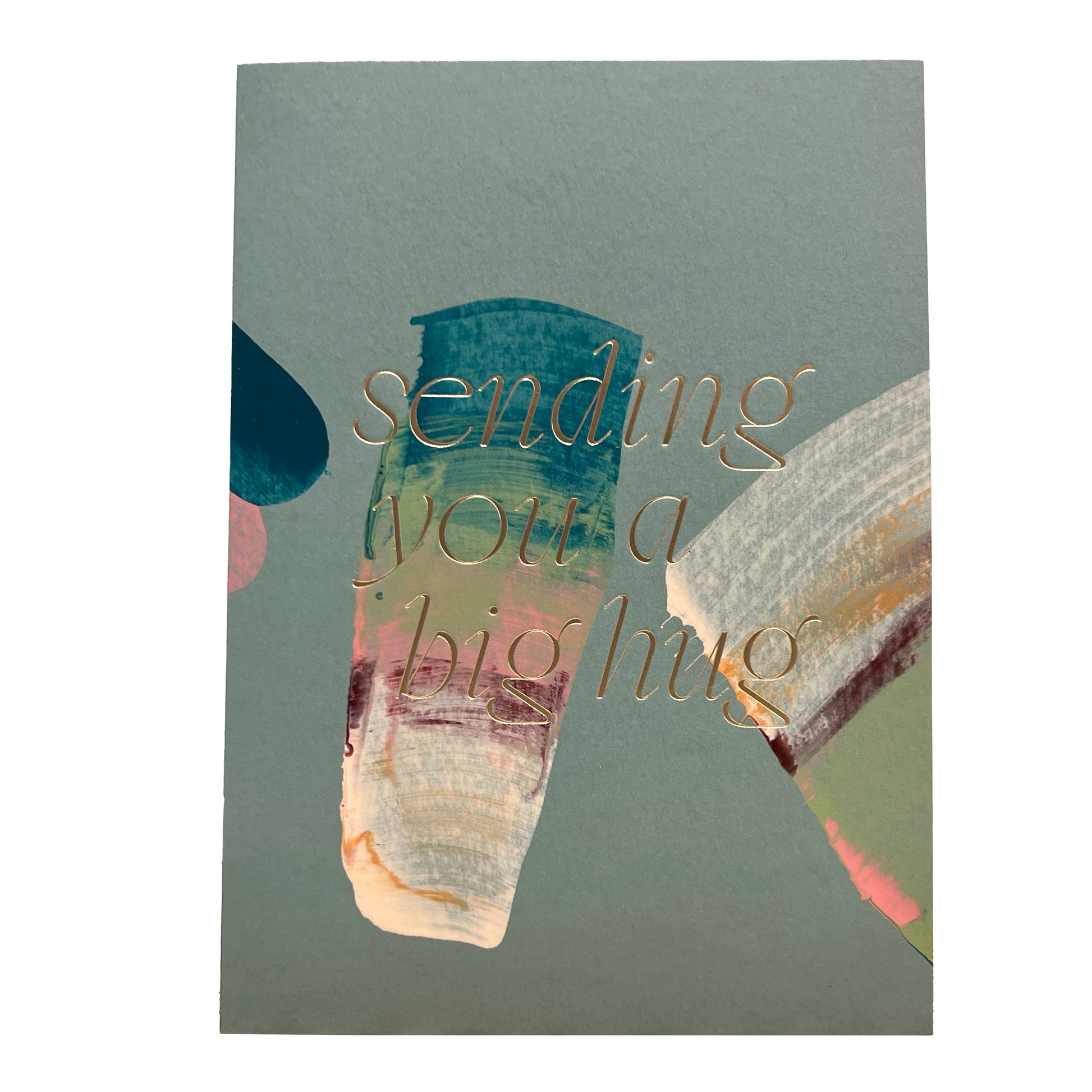 Moglea "sending you a big hug "card
Hand painted multicolor brush strokes folded card with color foil wording. Each card has a unique abstract design and color. Paired with an off white envelope.
FOLA605 big hug