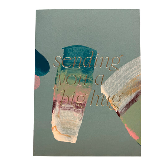 Moglea "sending you a big hug "card
Hand painted multicolor brush strokes folded card with color foil wording. Each card has a unique abstract design and color. Paired with an off white envelope.
FOLA605 big hug