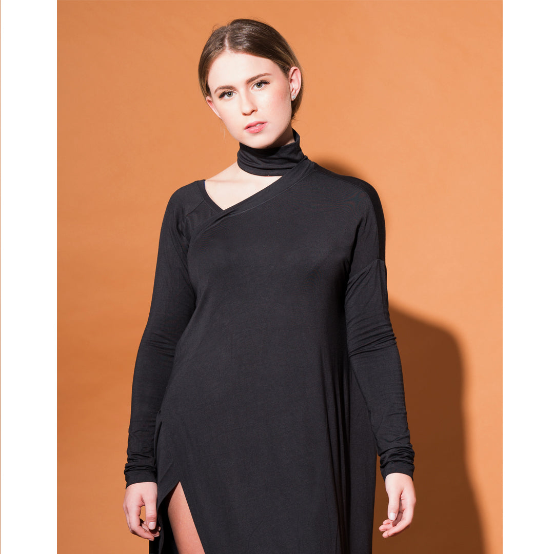 Laura Siegel Collection - Assymmetric Jersey Dress-  Black