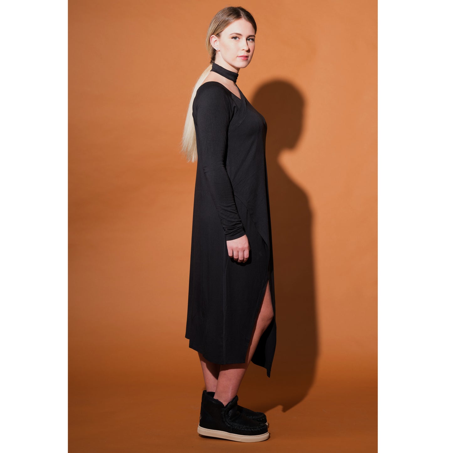 Laura Siegel Collection - Assymmetric Jersey Dress-  Black