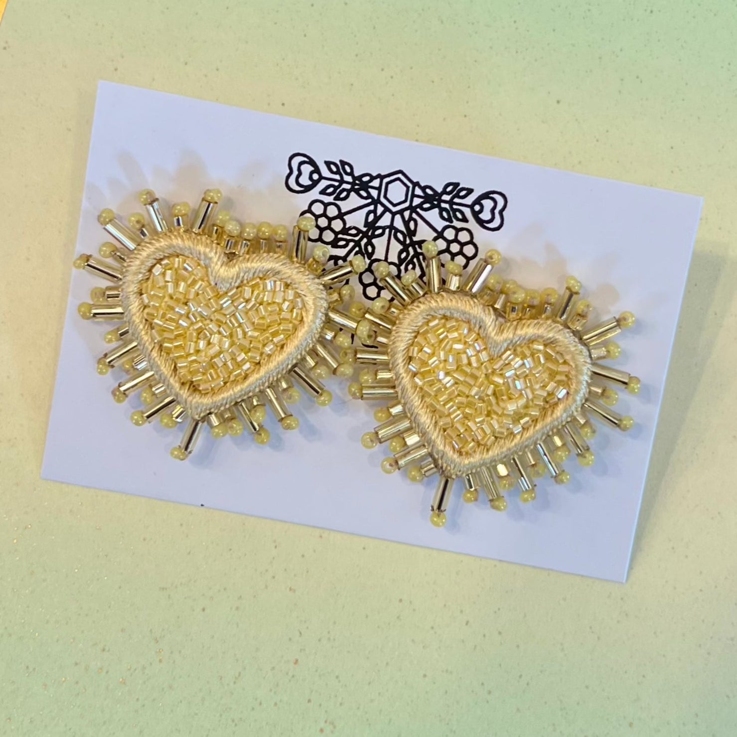 Olivia Dar Sparkle Heart Bead Earring pair in Sand