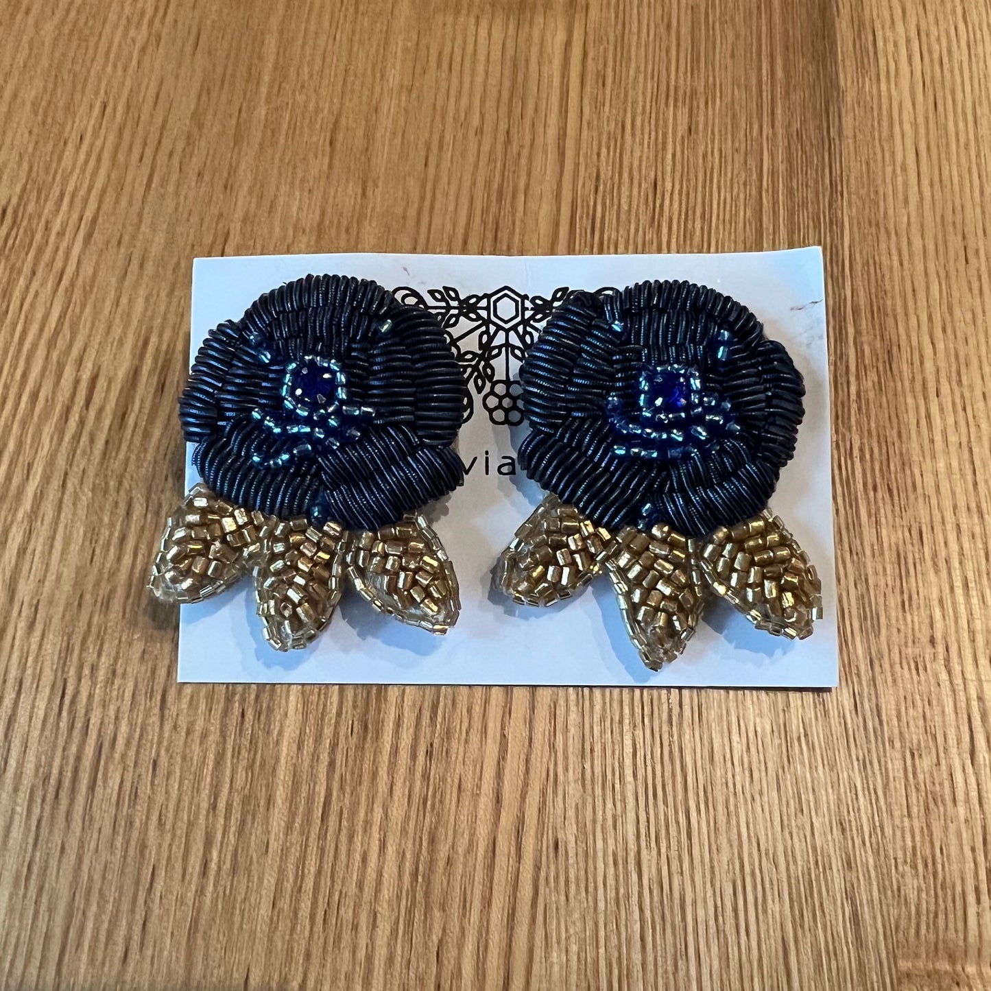 Olivia Dar Beaded Rose Earring pair - Navy